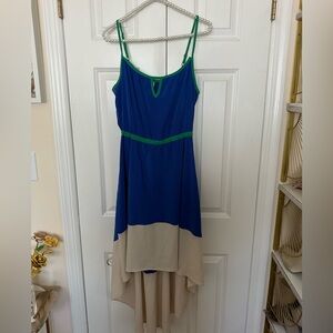 Blue, Green, Beige Spaghetti Strap Mullet Dress - size medium